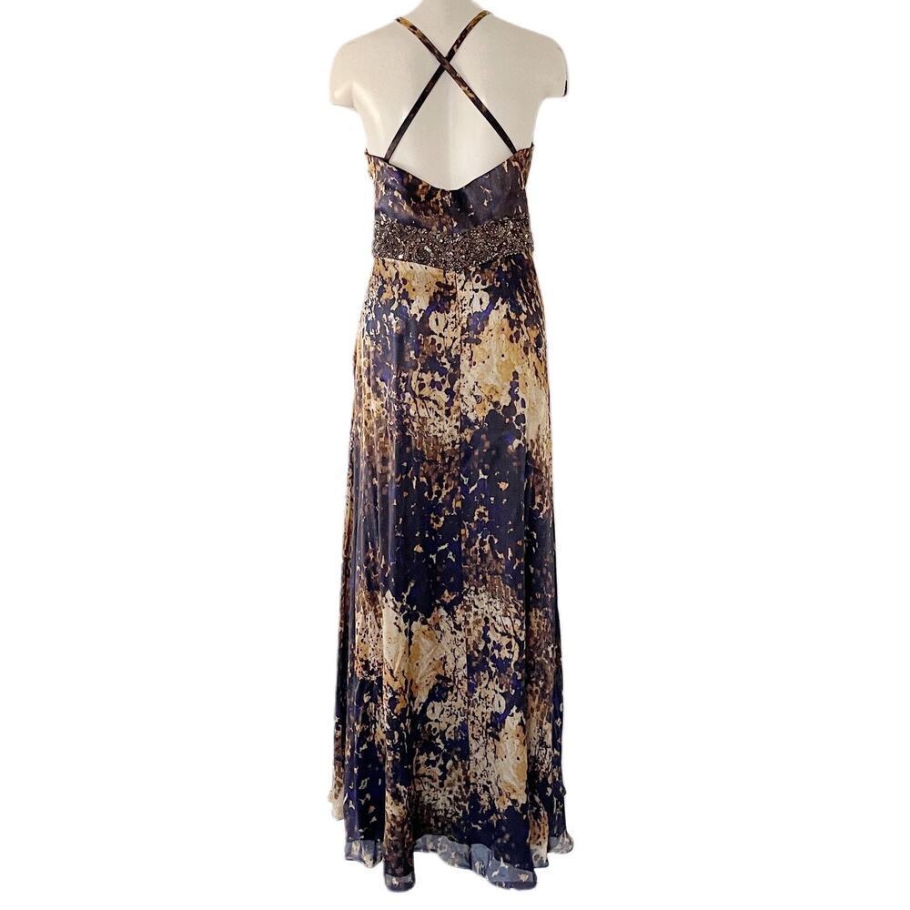 THEIA COUTURE SEQUIN V-NECK PURPLE GOLD BROWN SILK EVENING EVENT PROM GOWN 10 - Picture 4 of 10